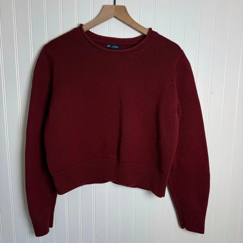 Gap Shrunken Roll Neck Red Knit Women’s Sweater 100% Cotton Size XL - Picture 2 of 11